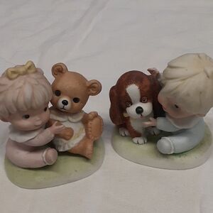 Bundle of 2 Homco baby boy with dog and baby girl with teddy